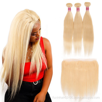 Virgin 613 Bundles And Lace Frontal In Bulk Blond Bundles With Lace Frontal 30 Inch 3 Bundles With Closure For Brazilian Weave